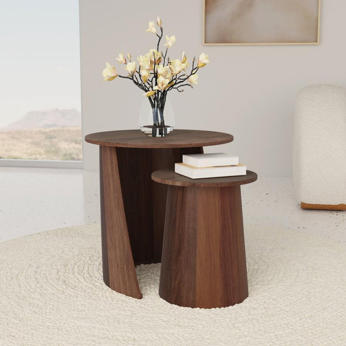Yency - 2 Piece Round - Mango Wood Nesting Table Set - Dark Brown - Simple Home Plus