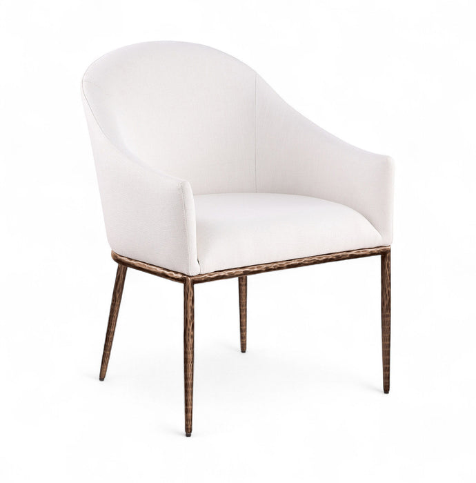 Ferro - Linen Textured Performance Fabric Upholstered Dining Arm Chair - Cream / Brushed Bronze - Simple Home Plus