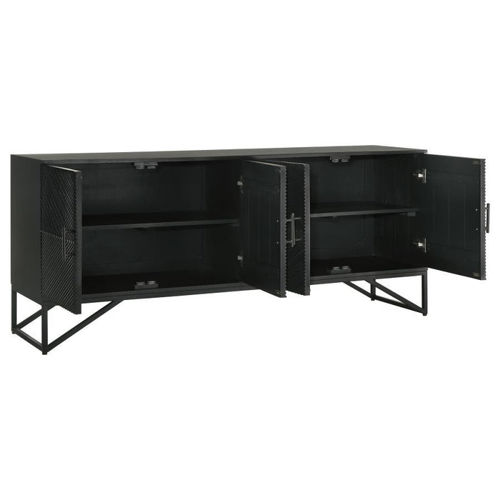 Riddell - 4 Door Wood Reeding Accent Cabinet - Matte Black - Simple Home Plus