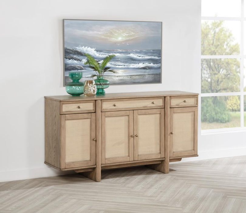 Kailani - 4-Door Cane Sideboard Buffet Cabinet - Beige Oak - Simple Home Plus