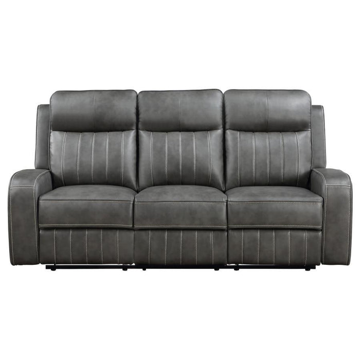 Raelynn - Upholstered Track Arm Motion Sofa - Gray - Simple Home Plus
