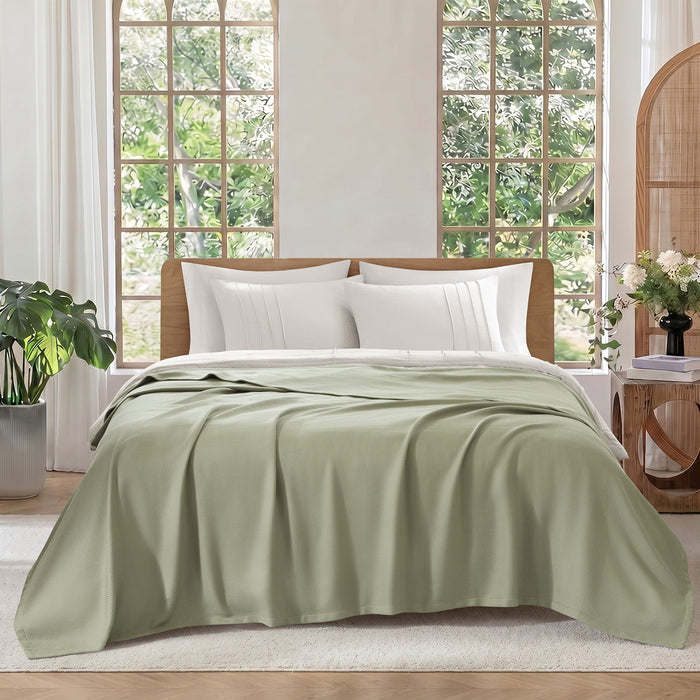 Egyptian Cotton - Twin 100% Certified Egyptian Cotton Blanket - Micro-Herringbone Green