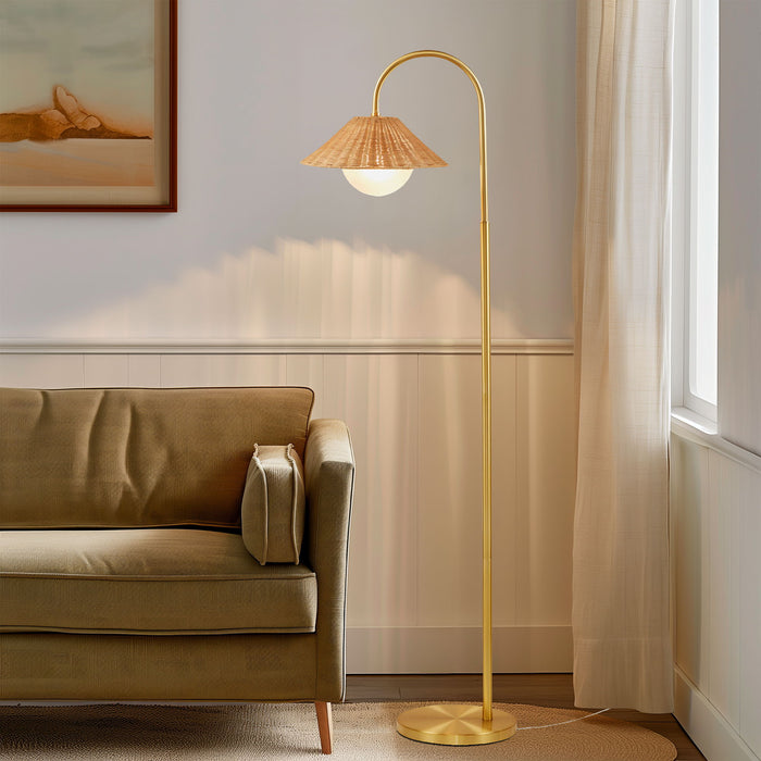 Laguna - Weave Shade Floor Lamp - Gold/Natural - Simple Home Plus