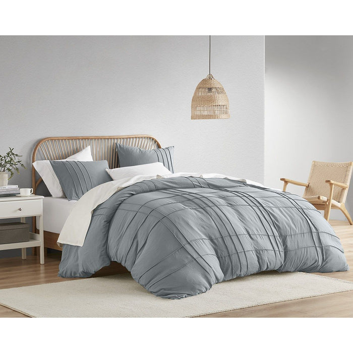Porter - King Soft Washed Pleated Duvet Cover Set - Blue / Gray - Simple Home Plus