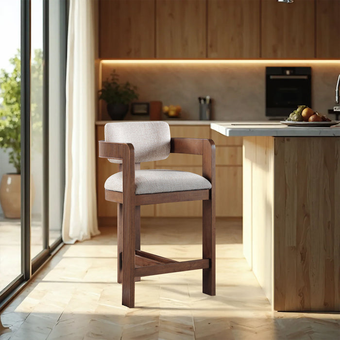Sacha - Linen Stool With Brown Base - Simple Home Plus