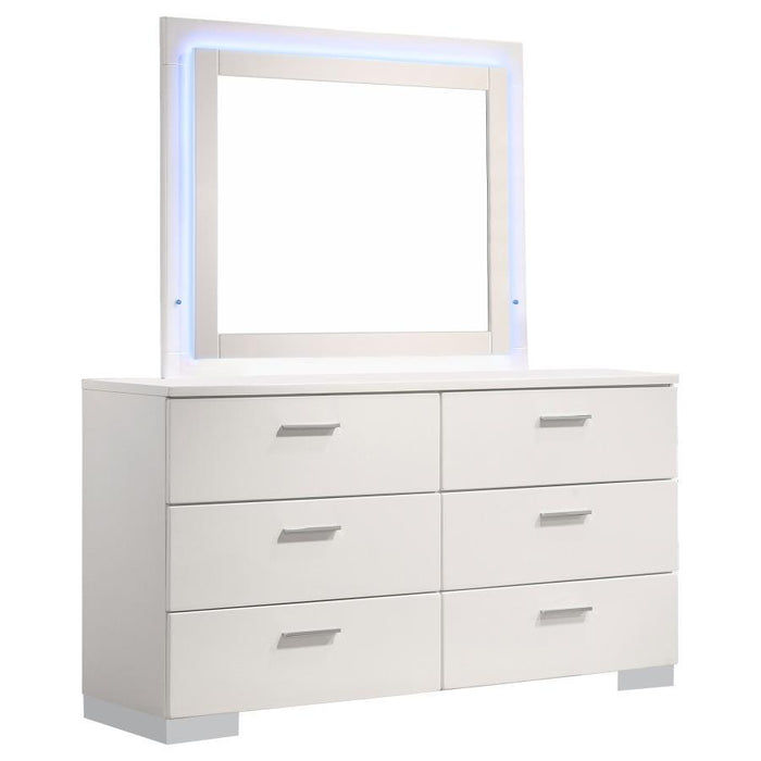 Felicity - 6-Drawer Dresser With LED Mirror - White High Gloss - Simple Home Plus