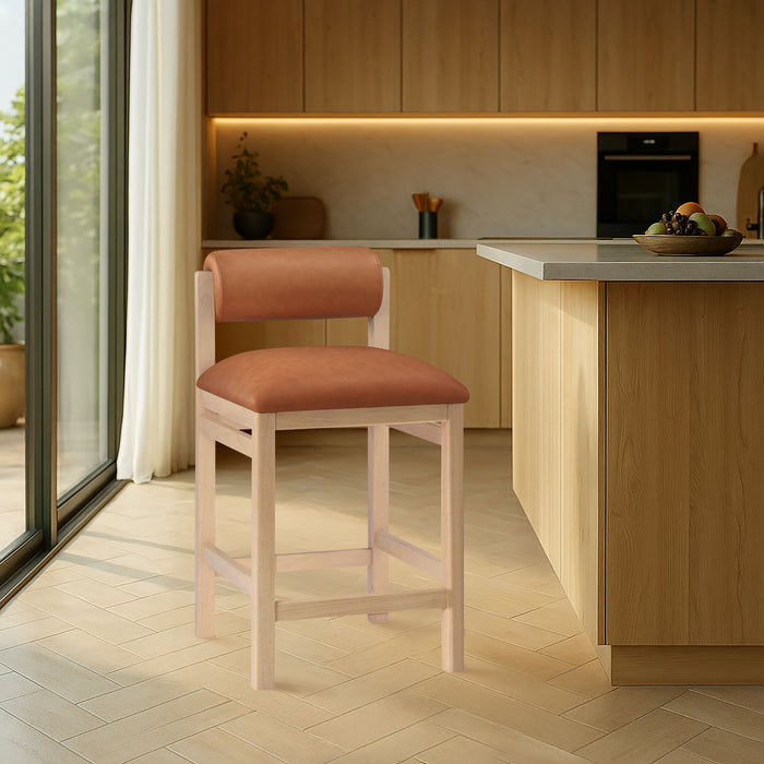 Roundhill - Faux Leather Counter Stool - Natural Frame - Simple Home Plus