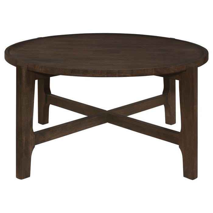 Cota - Round Solid Wood Coffee Table - Dark Brown - Simple Home Plus