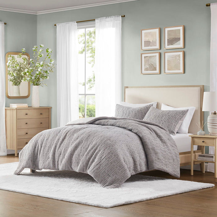 Arlo - 3 Piece Full/Queen Oversized Comforter Set - Charcoal - Simple Home Plus