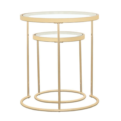 Maylin - 2 Piece Round Glass Top Nesting Table Set - Gold - Simple Home Plus
