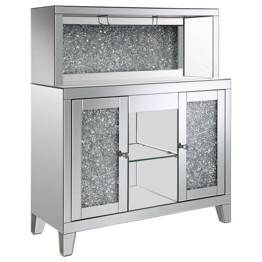 Yvaine - 2-Door Mirrored Wine Cabinet With Faux Crystal Inlay - Silver - Simple Home Plus