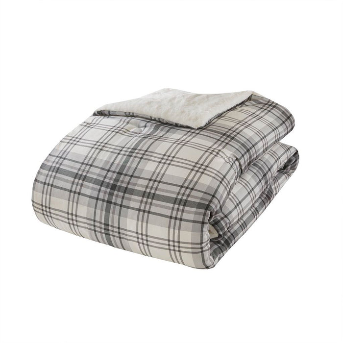 Bernston - Faux Wool to Faux Fur Down Alternative Comforter Set - Gray Plaid - Simple Home Plus