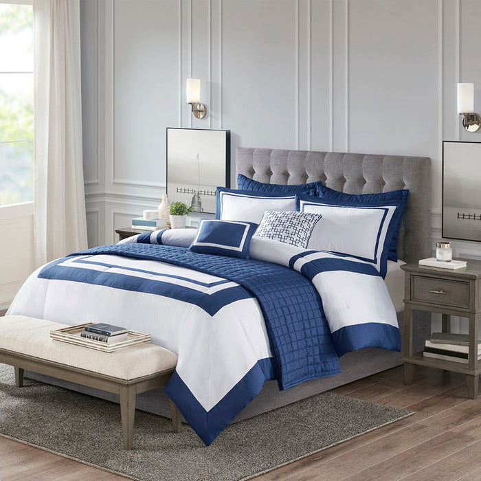 Heritage - 8 Piece Comforter And Coverlet Set Collection - Navy - Simple Home Plus