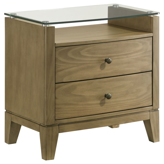 Granada - 2-Drawer Glass Top Nightstand - Natural Pine - Simple Home Plus