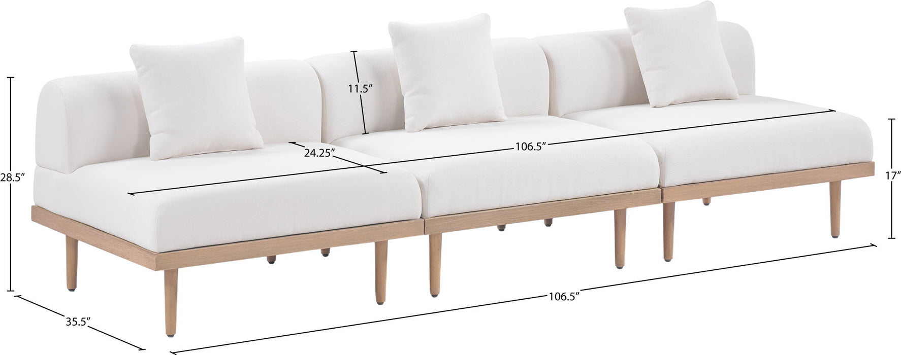 Laguna - 3 Piece Resilient Water Resistant Fabric 106.5" Outdoor Patio Armless Modular Sofa - Simple Home Plus