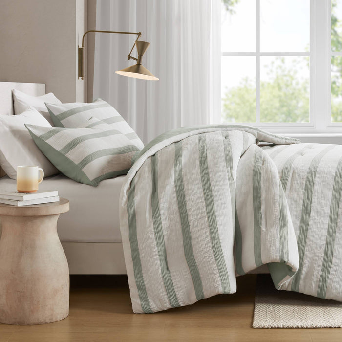 Merritt - Full/Queen Yarn-Dyed Striped Comforter - Sage Green - Simple Home Plus