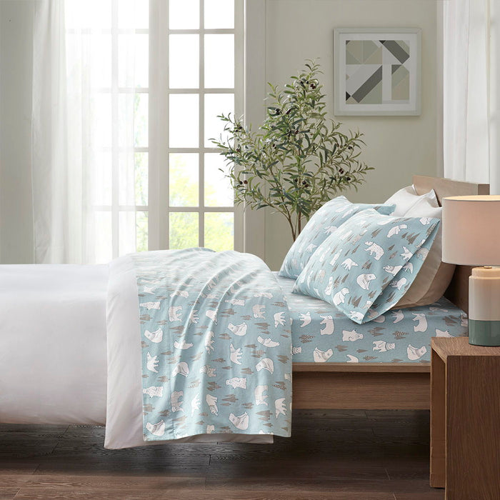Cozy Flannel - Twin Printed Sheet Set - Blue Polar Bears