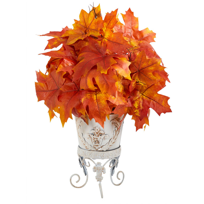 20" Autumn Maple Leaf Artificial Plant in Metal Planter