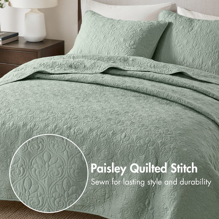 Quebec - Twin Reversible Coverlet Set - Seafoam