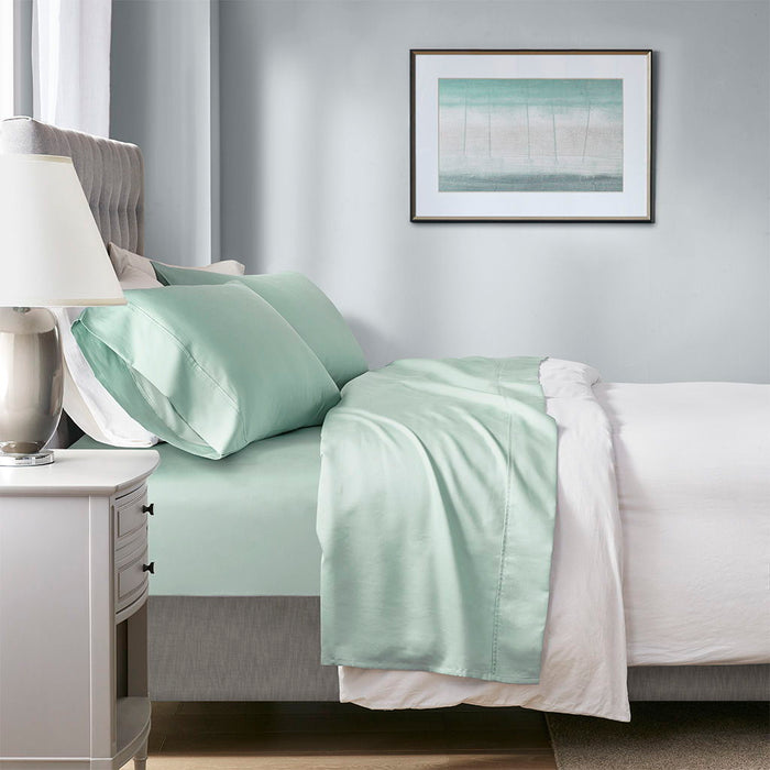 1000 Thread Count - HeiQ Smart Temperature Cotton Blend 4 Piece Queen Sheet Set - Seafoam - Simple Home Plus