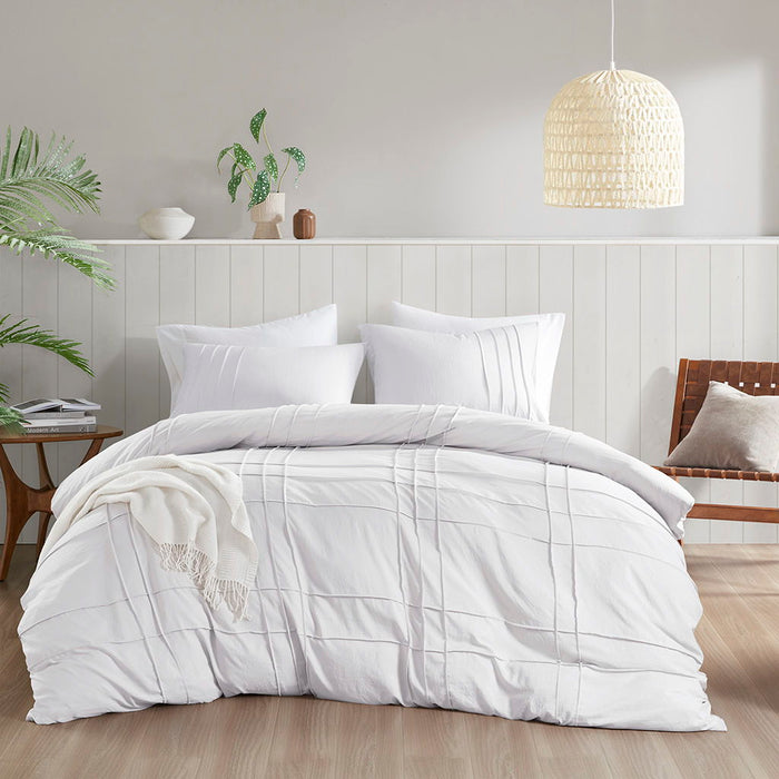 Porter - Full Soft Washed Pleated Duvet Cover Set - White - Simple Home Plus