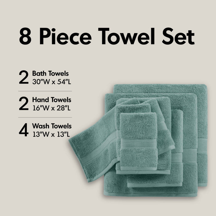 800GSM - 8 Piece Antimicrobial Towel Set - Dusty Green - Simple Home Plus