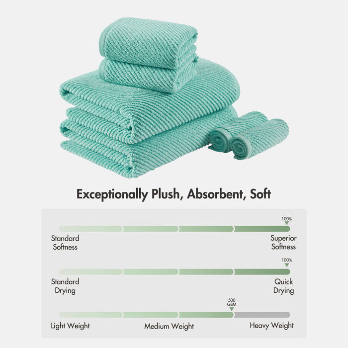 Diagonal Ribbed - 6 Piece Towels Set - Turquoise - Simple Home Plus