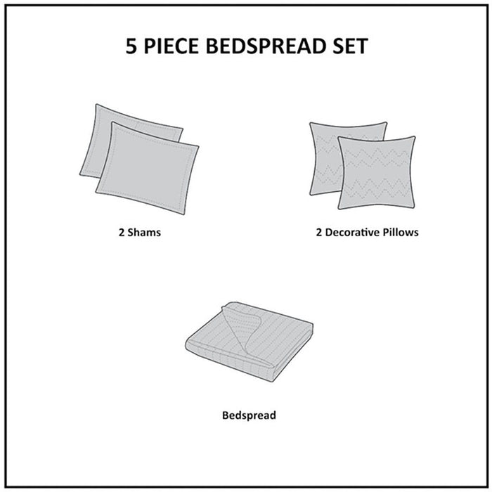 Princeton - 5 Piece Reversible Jacquard Bedspread Set - Light Blue - Simple Home Plus