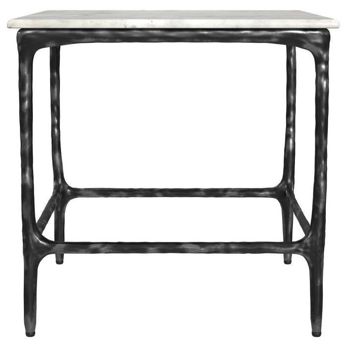 Ebby - Square Genuine Marble Top Metal End Table - White - Simple Home Plus