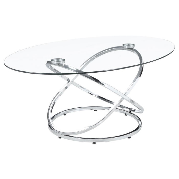 Warren - 3 Piece Oval Glass Top Coffee Table Set - Chrome - Simple Home Plus