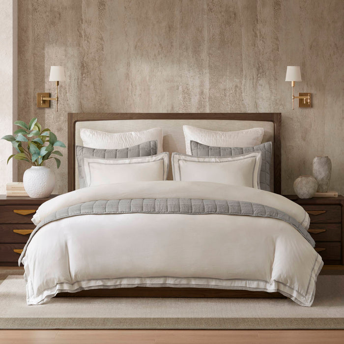 Linen Blend - King/California King Duvet Cover Set - White/Gray - Simple Home Plus