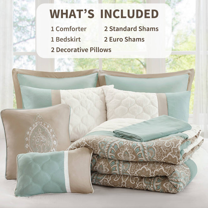 Shawnee - California King 8 Piece Comforter Set - Seafoam - Simple Home Plus
