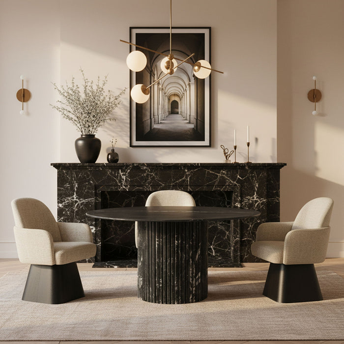 Marlowe - Linen Textured Fabric Upholstered Swivel Dining Arm Chair - Stained Black - Simple Home Plus
