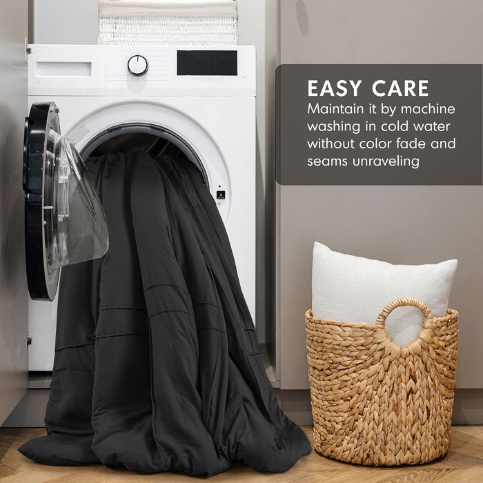 Porter - King Soft Washed Pleated Duvet Cover Set - Black - Simple Home Plus