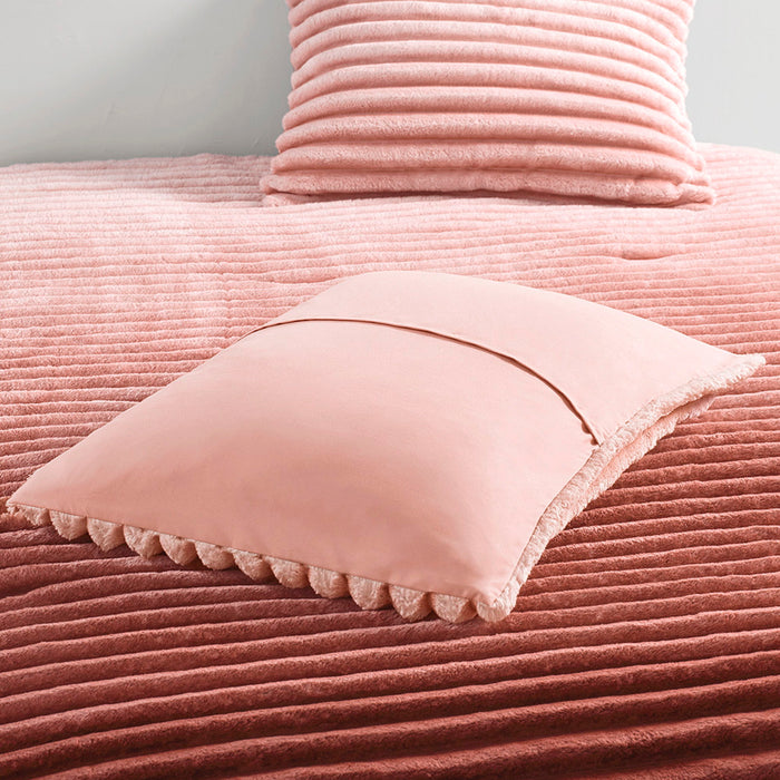 Avril - Full/Queen Fluffy Ribbed Plush Comforter Set - Blush Ombre - Simple Home Plus