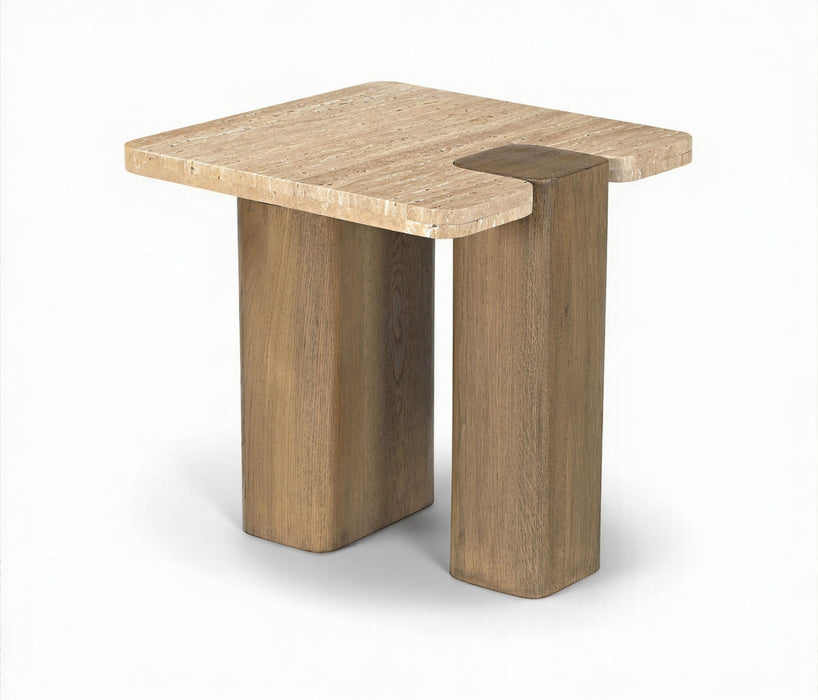 Ravenna - Genuine Fabric Travertine And Oak Wood Table - Simple Home Plus