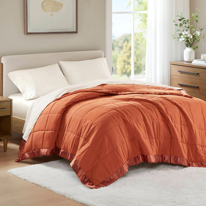Windom - King Lightweight Down Alternative Blanket With Satin Trim - Orange - Simple Home Plus