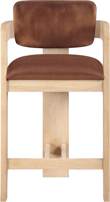 Sacha - Velvet Stool With Natural Base - Simple Home Plus