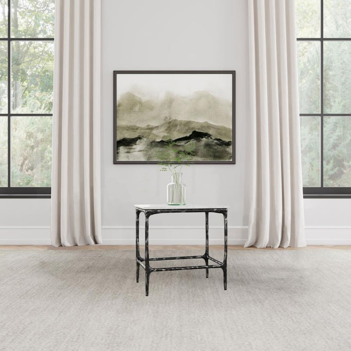 Ebby - Square Genuine Marble Top Metal End Table - White - Simple Home Plus