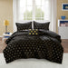 Rosalie - 3 Piece Twin/Twin Long Metallic Printed Plush Comforter Set With Throw Pillow - Black/Gold - Simple Home Plus