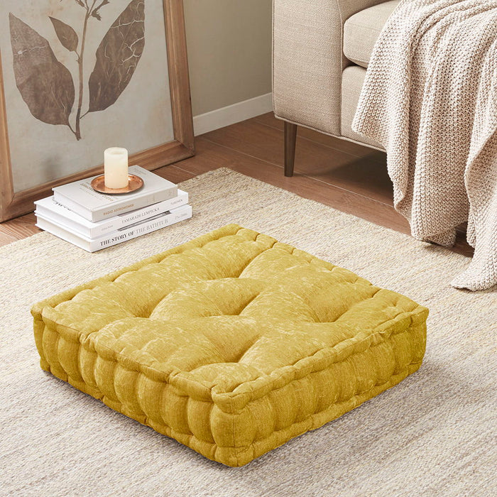 Azza - Chenille Square Floor Pillow Cushion - Yellow
