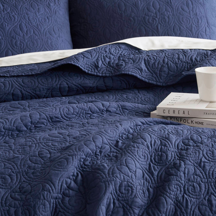 Quebec - Reversible Coverlet Set - Navy - Simple Home Plus