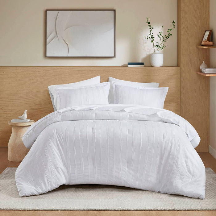 Logan - California King Striped Comforter Set - White - Simple Home Plus