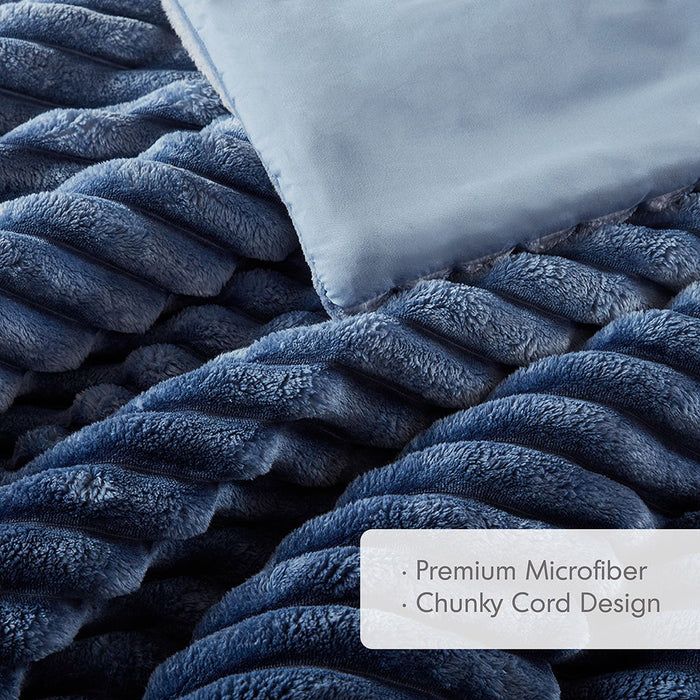 Avril - Twin/Twin Long Fluffy Ribbed Plush Comforter Set - Blue Ombre - Simple Home Plus