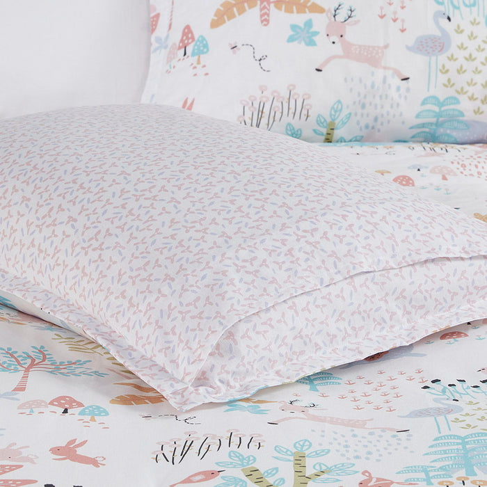 Iris - Twin Woodland Animals Reversible Comforter Set - Blush - Simple Home Plus
