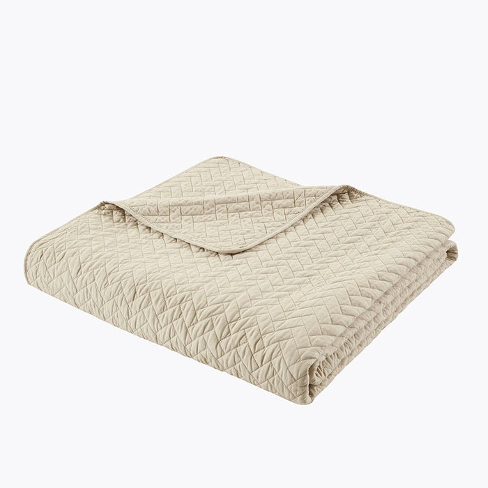 Velvet Touch - Queen 3 Piece Luxurious Oversized Quilted Coverlet Set - Linen
