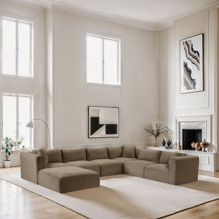 Shaggy - Fabric 7 Piece Modular U-Shaped Sectional With Ottoman - Simple Home Plus