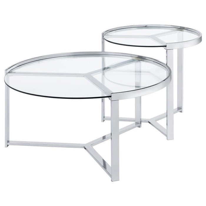 Delia - 2 Piece Round Glass Top Nesting Coffee Table - Simple Home Plus