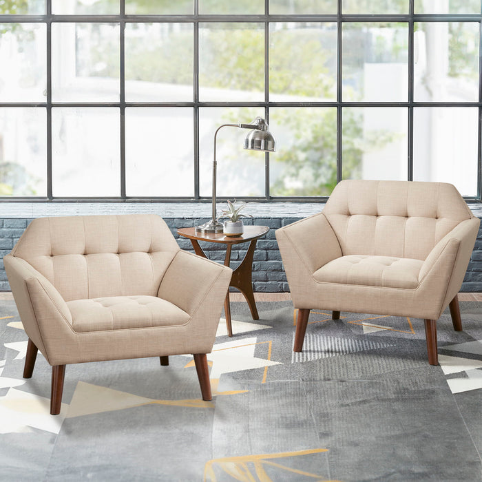 Newport - Wide Mid-Century Modern Lounge Chair (Set of 2) - Beige - Simple Home Plus