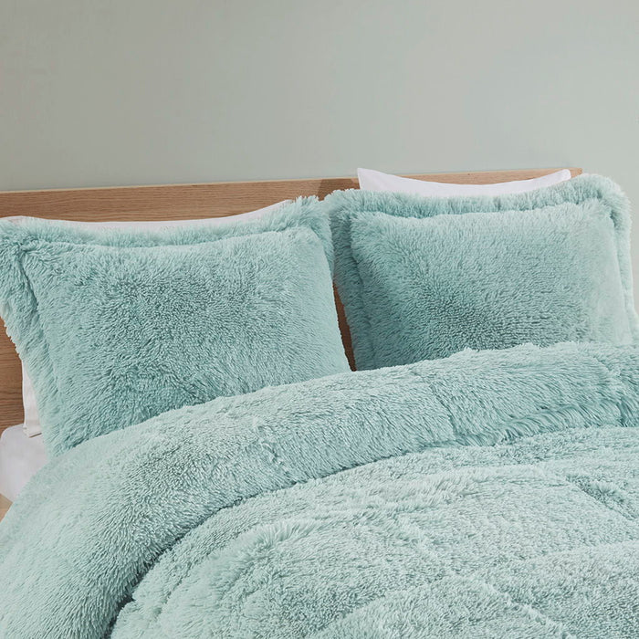 Malea - Shaggy Long Comforter Mini Set - Aqua - Simple Home Plus
